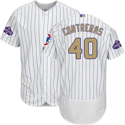Cubs #40 Willson Contreras White(Blue Strip) Flexbase Authentic Gold Program Stitched MLB Jersey